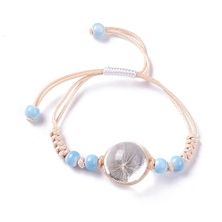 Light Grey Handmade Dry Pressed Flower Link Bracelet for Girl Women, Babysbreath Glass Cover Beads Adjustable Bracelet, Light Grey, Inner Diameter: 5/8~ 3-1/8 inch(1.5~7.9cm)