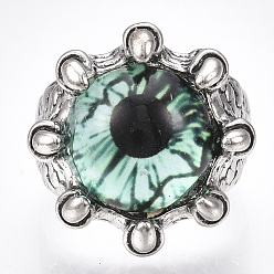 Средний Аквамарин Регулируемые кольца из легкого стекла, широкая полоса кольца, драконий глаз, античное серебро, средний аквамарин, Размер 8, 18 мм