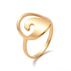 Oro Chapado iónico (ip) 201 ovalado de acero inoxidable con anillo de dedo ondulado, anillo hueco ancho para mujer, dorado, tamaño de EE. UU. 6 1/2 (16.9 mm)