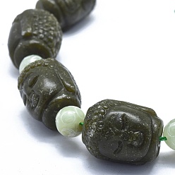 Xiuyan Jade Cuentas de jade Xiuyan naturales hebras, cabeza de Buda, 27~28x22~23x22~22.5 mm, agujero: 1.4 mm, sobre 10 unidades / cadena, 15.9 pulgada (40.5 cm)