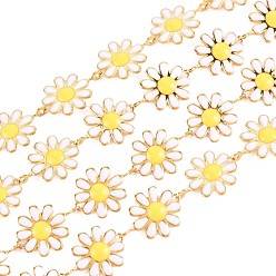 White 304 Stainless Steel Sunflower Link Chains, with Enamel, Real 18K Gold Plated, Soldered, White, 13x10x1mm, about 3.28 Feet(1m)/Strand