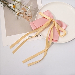 Pink Bowknot Ribbon Polyester Hair Barrettes, with Metal Finding, for Girls, Pink, 270x130mm