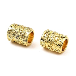 Real 18K Gold Plated Brass European Beads, Large Hole Beads, Long-Lasting Plated, Lead Free & Cadmium Free, Column with Flower Pattern, Real 18K Gold Plated, 10x8mm, Hole: 5mm