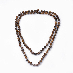 Tiger Eye Natural Tiger Eye Beaded Multi-strand Necklaces, Double Layer Necklaces, Round, 47.24 inch~48.03 inch(120~122cm)