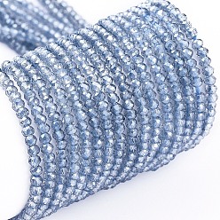 Light Steel Blue Electroplate Glass Beads Strands, Pearl Luster Plated, Faceted, Rondelle, Light Steel Blue, 2x1.5mm, Hole: 0.6mm, about 235~247pcs/Strand, 14.57~14.76 inch(37~37.5cm)