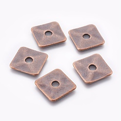 Red Copper Tibetan Style Alloy Beads, Lead Free & Cadmium Free, Square, Red Copper, 23x23x3mm, Hole: 5mm