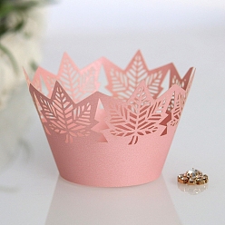 Pink Thanksgiving Day Theme Maple Leaf Paper Baking Cups, Fluted Cupcake Liner, Bakeware Accessoires, Pink, 215x90mm