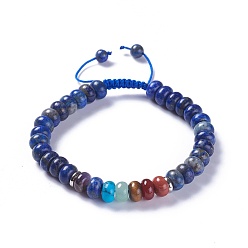 Lapis Lazuli Nylon réglable bracelets cordon tressé de perles, avec perles lapis lazuli naturelles et les accessoires en alliage, 2-1/8 pouces ~ 2-3/4 pouces (5.3~7.1 cm)