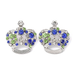 Colorful Rhinestone Pendants, Cadmium Free & Lead Free, with Alloy Findings, Crown, Platinum, Colorful, 31x29x10mm, Hole: 3mm
