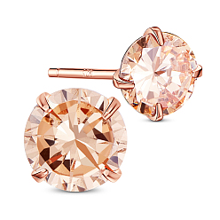 PeachPuff SHEGRACE 925 Sterling Silver Ear Studs, with AAA Cubic Zirconia, PeachPuff, 6mm