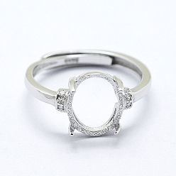 Platino Componentes del anillo de dedo de plata esterlina chapado en rodio., con circonita, ajustable, Platino, 925 tamaño (7 mm), 17 mm de ancho, Bandeja: 2.5 mm
