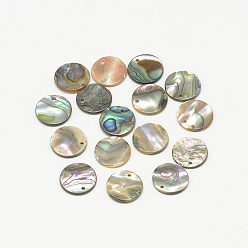 Coloré Paua shell charms, plat rond, colorées, 11~12x1mm, Trou: 1mm
