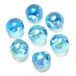 Bleu Ciel Foncé Placage uv transparent perles acryliques irisées arc-en-ciel, ronde, bleu profond du ciel, 18.5mm, Trou: 4mm