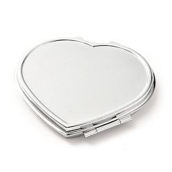 Stainless Steel Color DIY Iron Cosmetic Mirrors, for Epoxy Resin DIY, Heart, Platinum, 6.8x7.1x0.85cm, Hole: 1.6mm, Tray: 53.5x62.5mm