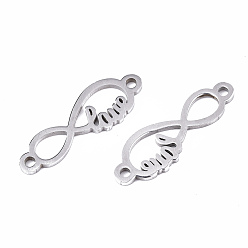 Stainless Steel Color 201 Stainless Steel Links Connectors, Laser Cut, for Valentine's Day, Infinity with Word Love, Stainless Steel Color, 6.5x20x1mm, Hole: 1.2mm