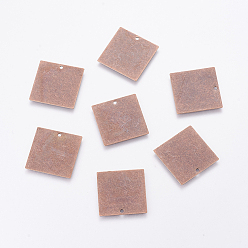 Cobre Rojo Etiquetas de metal, latón estampado colgantes etiqueta en blanco, plaza, cobre rojo, 20x20x0.5 mm, agujero: 1 mm