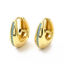 Light Sky Blue Cubic Zirconia Teardrop Thick Hoop Earrings, Real 18K Gold Plated Brass Jewelry for Women, Light Sky Blue, 21x18x8mm, Pin: 0.9mm