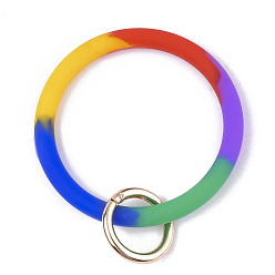 Colorful Silicone Bangle Keychains, with Alloy Spring Gate Rings, Light Gold, Colorful, 115mm