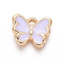 Lilac Light Gold Plated Alloy Charms, with Enamel, Butterfly, Lilac, 10.5x12.5x2.5mm, Hole: 2mm