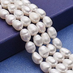 Nacre Brins de perles de culture d'eau douce naturelles, pomme de terre, blanc, 7~9.5x7~7.5mm, Trou: 0.5mm, Environ 35 pcs/chapelet, 13.78 pouce (35 cm)