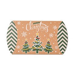 Green Christmas Theme Cardboard Candy Pillow Boxes, Cartoon Christmas Tree Candy Snack Gift Box, Green, Fold: 7.3x11.9x2.6cm