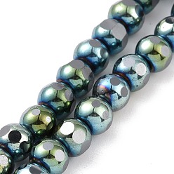 Green Plated Electroplated Non-magnetic Synthetic Hematite Beads Strands, Faceted, Round, Green Plated, 6~6.5x5~5.5mm, Hole: 1.4mm, about 73pcs/strand, 15.59~15.75 inch(39.6~40cm)