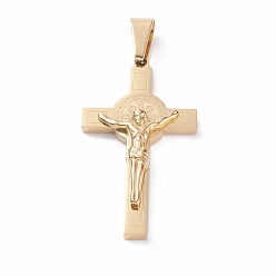 Golden 304 Stainless Steel Pendants, For Easter, Crucifix Cross, Saint Benedict Medal Pendant, Golden, 49.5x28x5.5mm, Hole: 6x10.5mm