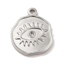 Stainless Steel Color 304 Stainless Steel Pendants Rhinestone Setting, Flat Round with Eye, Stainless Steel Color, 19x16x2.5mm, Hole: 1.5mm,  Fit for 1.8mm rhinestone