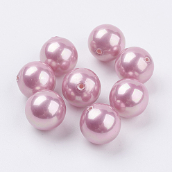 Flamingo Shell Pearl Half Drilled Beads, Round, Flamingo, 8mm, Hole: 1mm