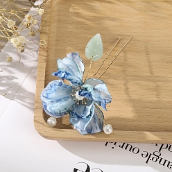 Aciano Azul Horquillas de pelo de flores de simulación, horquilla nupcial de boda, accesorios para el cabello con pinza para el cabello en forma de u, azul aciano, 110x70 mm