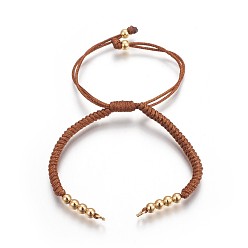 Brun Saddle Fabrication de bracelets de perles tressées en nylon, avec des perles en laiton, plaqué longue durée, réel 24 k plaqué or, selle marron, 10-1/4 pouces (26 cm) ~11-5/8 pouces (29.6 cm)