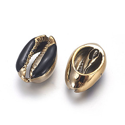 Noir Perles de cauris galvanisées, avec l'émail, perles non percées / sans trou, or, noir, 18~22x13~15x7~8mm