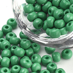 Vert Mer Moyen Cuisson de peinture perles de rocaille en verre, ronde, vert de mer moyen, 4~4.5x3mm, trou: 1~1.2 mm, environ 4500 pcs / sac, environ 450 g / sac