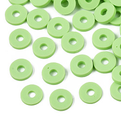 Verde Claro Cuentas de arcilla polimérica hechas a mano ecológicas, disco / plano y redondo, perlas heishi, verde claro, 4x1 mm, Agujero: 1 mm, sobre 55000 unidades / 1000 g