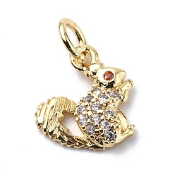 Real 18K Gold Plated Brass Micro Pave Cubic Zirconia Charms, with Jump Ring, Squirrel Charms, Real 18K Gold Plated, 11x10x2.3mm, Hole: 3.2mm