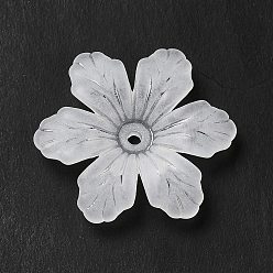 White Transparent Acrylic Bead Caps, 6-Petal, Frosted, Flower, White, 27x24x5mm, Hole: 1.6mm, about 666pcs/500g