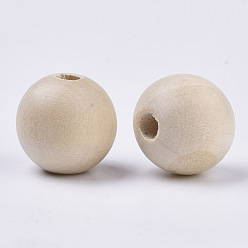 Blanc Antique Perles en bois naturel non fini, perles rondes en bois grand trou pour makin artisanal, blanc antique, 15.5x14.5mm, Trou: 4mm