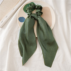 Dark Olive Green Cloth Elastic Hair Accessories, for Girls or Women, Scrunchie/Scrunchy Hair Ties with Long Tail, Knotted Bow Hair Scarf, Poneytail Holder, Dark Olive Green, 300mm