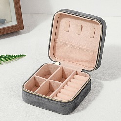 Gray Square Velvet Jewelry Set Storage Zipper Box, for Necklace Ring Earring Storage, Gray, 10x10x5cm