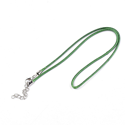 Green Waxed Cord Necklace Making, with Zinc Alloy Lobster Clasps, Platinum, Green, 17.8 inch~18 inch(45.5~46cm), 2mm