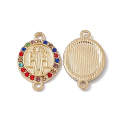 Golden Alloy Connector Charms, with Colorful Rhinestones, Oval Links with Religion Saint, Golden, 23.5x15x2mm, Hole: 1.8mm