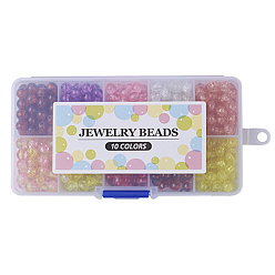 Mixed Color Transparent Crackle Glass Beads, Round, Mixed Color, 10mm, Hole: 1.3~1.6mm, about 100~105pcs/box
