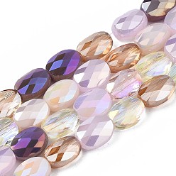 Lilac Electroplate Glass Beads Strands, AB Color Plated, Faceted, Oval, Lilac, 8x6x4mm, Hole: 1.2mm, about 69~70pcs/strand, 22.83~23.03inch(58~58.5cm)