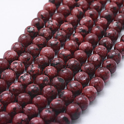 Rouge Foncé Brins de perles de larvikite naturelles, teint, ronde, rouge foncé, 8~8.5mm, Trou: 1mm, Environ 47~49 pcs/chapelet, 14.5 pouces ~ 14.9 pouces (37~38 cm)