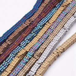 Mixed Color Electroplated Non-magnetic Synthetic Hematite Beads Strands, Frosted, Square, Mixed Color, 4x4x2mm, Hole: 0.5mm, about 200pcs/strand, 15.7 inch(40cm)