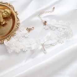 Blanc Colliers ras du cou en tissu avec nœud papillon, avec des perles d'imitation de perles, blanc, 11.81 pouce (30 cm)