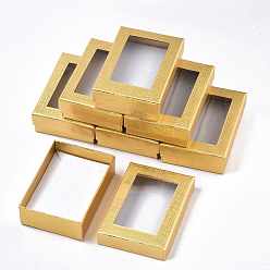 Gold Valentines Day Presents Packages Cardboard Jewelry Set Boxes, for Necklaces, Earrings and Rings, Rectangle, Gold, 90x65x28mm