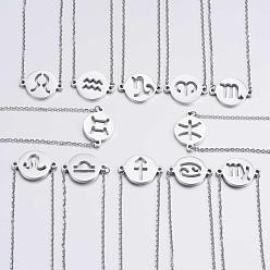 Stainless Steel Color 304 Stainless Steel Pendant Necklaces, Twelve Constellation/Zodiac Sign, Stainless Steel Color, 18.1 inch(46cm), 12strands/set