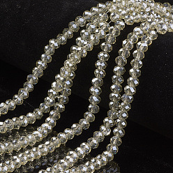 Verge D'or Pâle Plaquent verre transparent perles brins, plein arc-en-plaqué, facette, rondelle, verge d'or pale, 6x5mm, Trou: 1mm, Environ 85~88 pcs/chapelet, 16.1~16.5 pouce (41~42 cm)