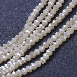 Blanched Almond Electroplate Glass Beads Strands, Imitation Jade, Full Rainbow Plated, Faceted, Rondelle, Blanched Almond, 6x5mm, Hole: 1mm, about 85~88pcs/strand, 16.1~16.5 inch(41~42cm)